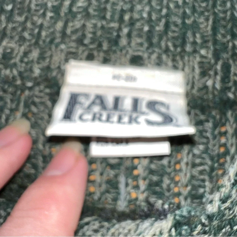 Falls Creek Men Medium Forest Green Mock Turtleneck 2 Button Corded Knit Sweater